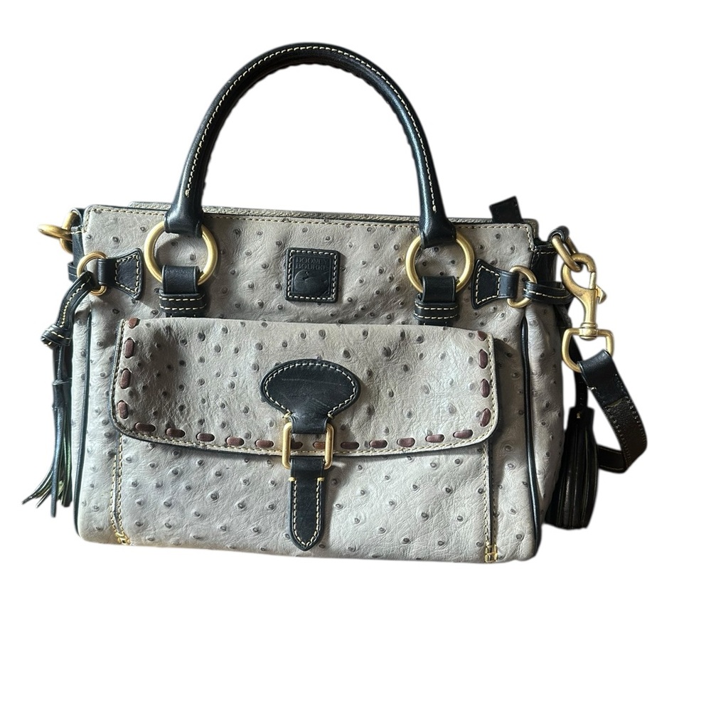 Dooney & Bourke Full Quill Ostrich Leather Bag Gray & Brown - Picture 6 of 16